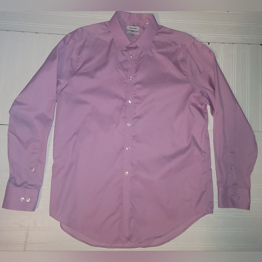 Calvin Klein Mens Pink Non Iron Slim Fit Long Sleeve Button Down Shirt